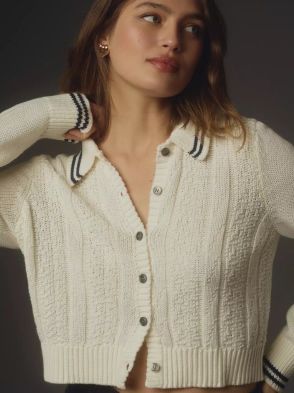 Anthropologie Maeve Collared Textured Cardigan Sweater Medium